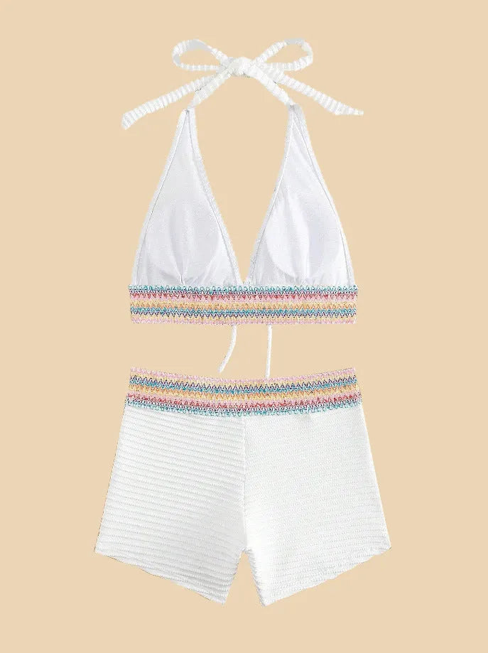 Women's high waist bikini swimsuit in multiple colours with striped and solid patterns