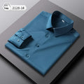 Men's solid colour long-sleeved shirt in elastic silk polyester fabric with non-ironing properties