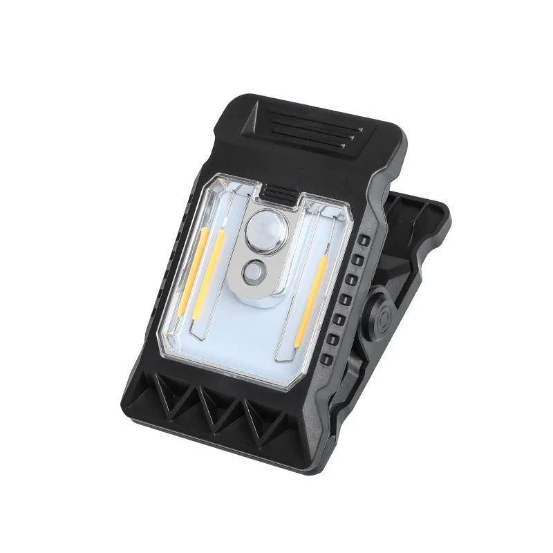Compact white ABS human body induction clip lamp with clip and motion sensor visible.