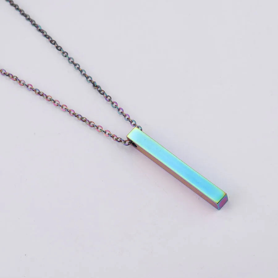 3D engraved bar necklace with stainless steel link chain in gold colour