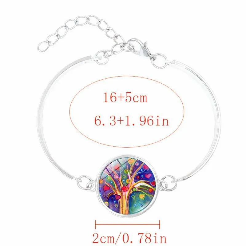 Tree of Life matching jewellery set with alloy necklace, bracelet and earrings featuring glass gem pendants