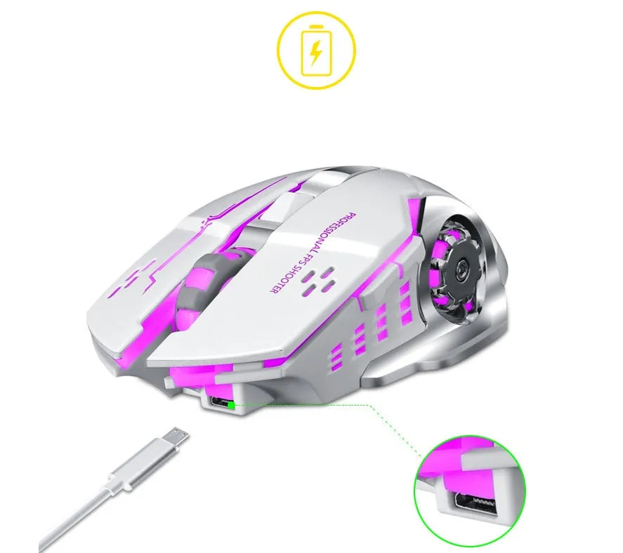 Black and white wireless silent charging mouse with 2400dpi resolution for laptop computers