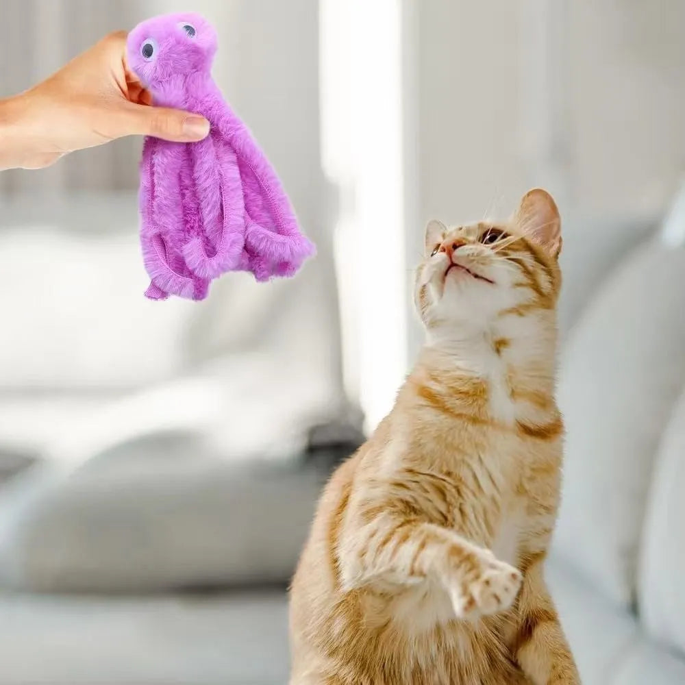 Cat octopus catnip plush toy in purple colour on white background
