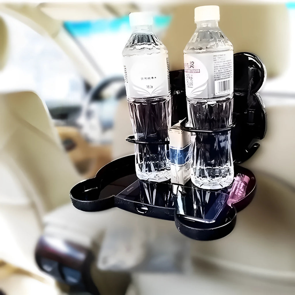 Children's car seat table tray in black, 20x23.5cm, with one-button switch and side hooks for rubbish