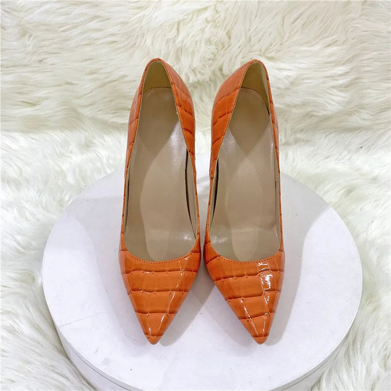Serpentine pointed stiletto heel low-cut high heels in brown with a super high heel and shallow mouth cut