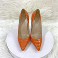 Serpentine pointed stiletto heel low-cut high heels in brown with a super high heel and shallow mouth cut