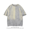 Men's grey cotton blend loose T-shirt with ripped American leisure style details