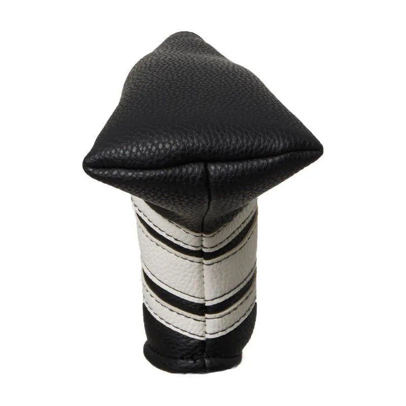 Black PU leather golf push rod sleeve for storing club head covers.