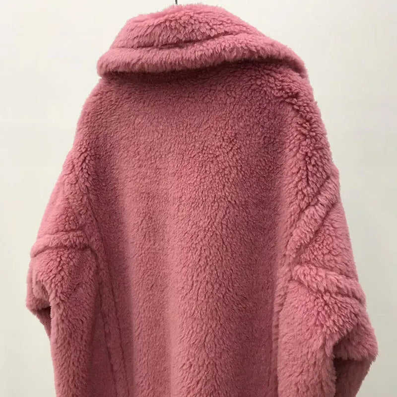Women's long wool and alpaca fleece fibre coat in urban style, medium length 65cm, available in multiple colours