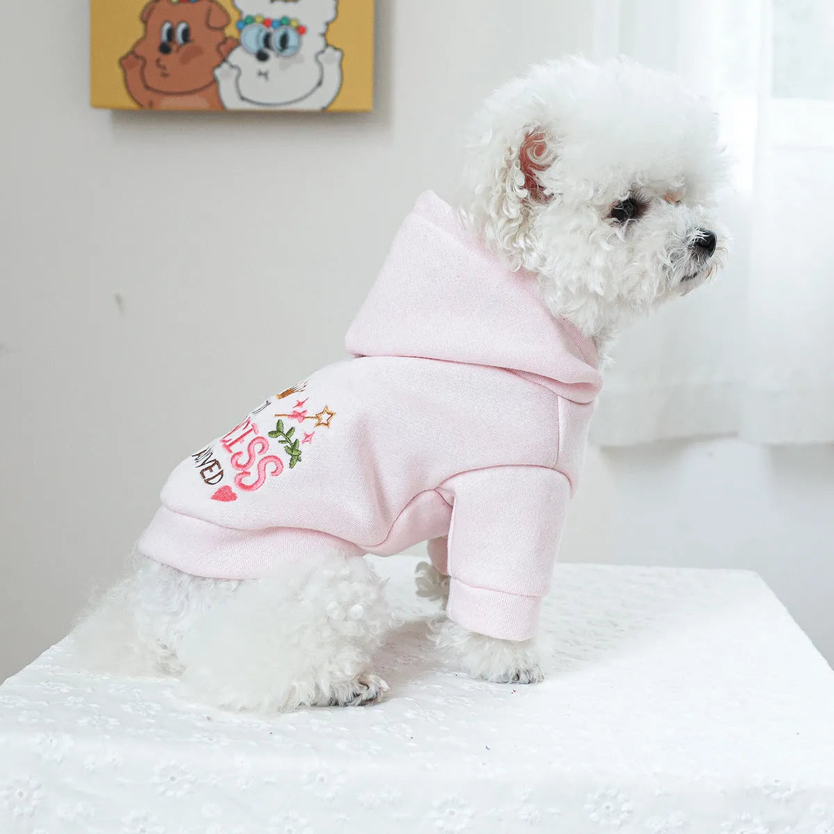 Hooded Little Princess pet sweater in polyester, sizes XS to XL with chest 30-54cm and length 20-40cm