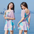 Women's floral high-waist one-piece swimsuit with bowknot detail in light purple or light blue