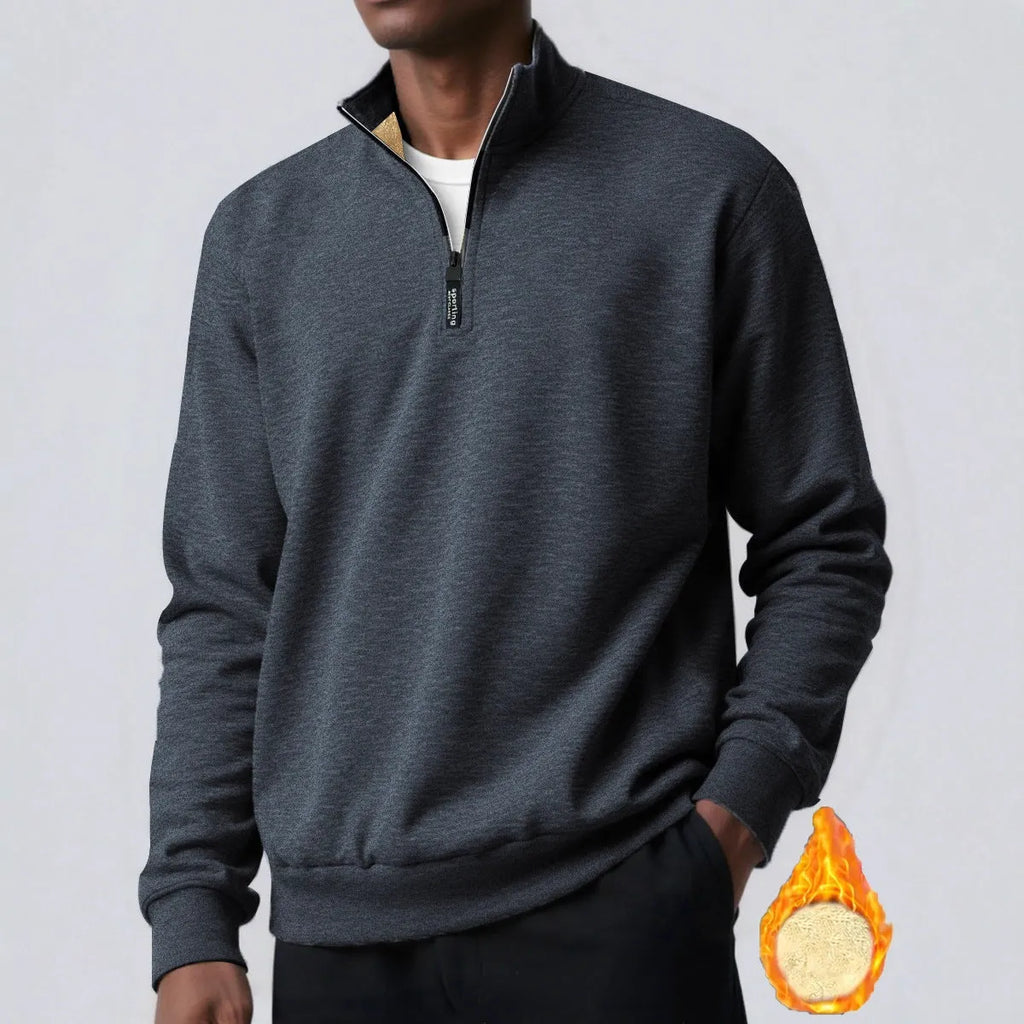 Men's brushed hoody placket zipper solid colour turtleneck coat in black
