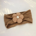 Soft nylon baby flower headband in five colours beige pink khaki brown white for newborns and toddlers