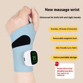 Adjustable hand massage instrument with multi-mode wireless control and coloured wristbands on a table.