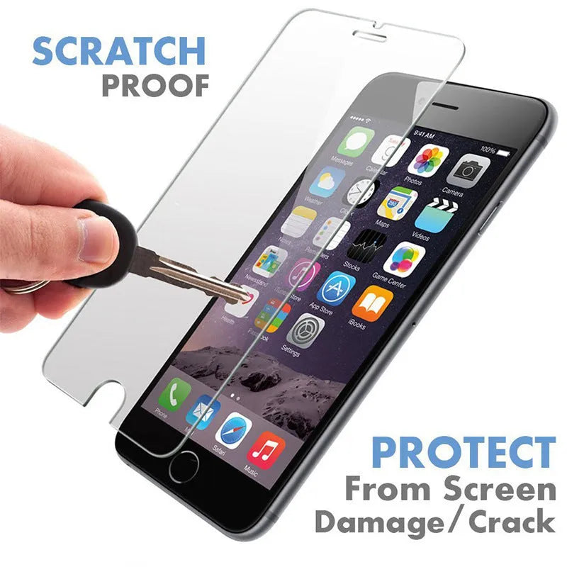 Tempered glass screen protector for iPhone showing transparent non-full screen design