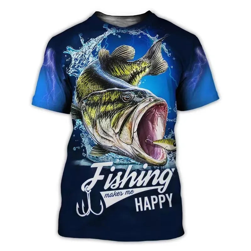 Men's fishing pattern printed short sleeve t-shirt in loose fit style with digital printed design