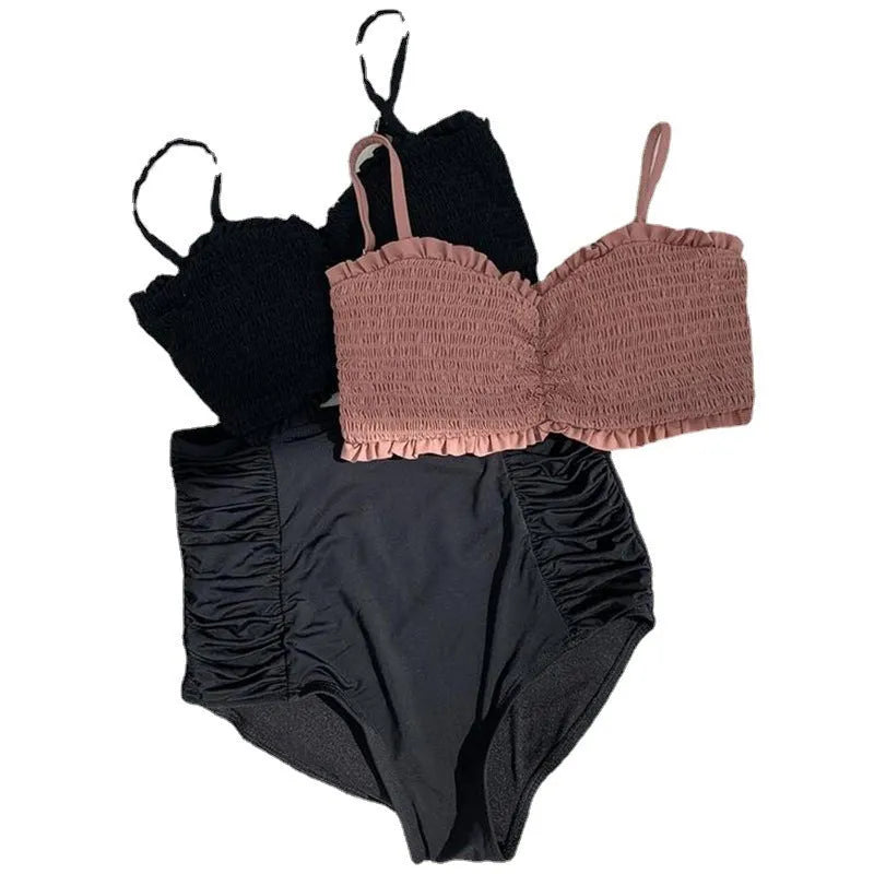 Women's retro high-waist split bikini in polyester for swimming