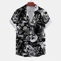 Man wearing a loose-fit floral print short-sleeved casual shirt in polyester.