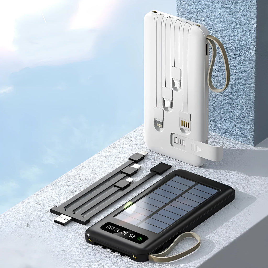 Solar power bank in black or white with 20000mA/30000mA capacity and polymer lithium ion battery