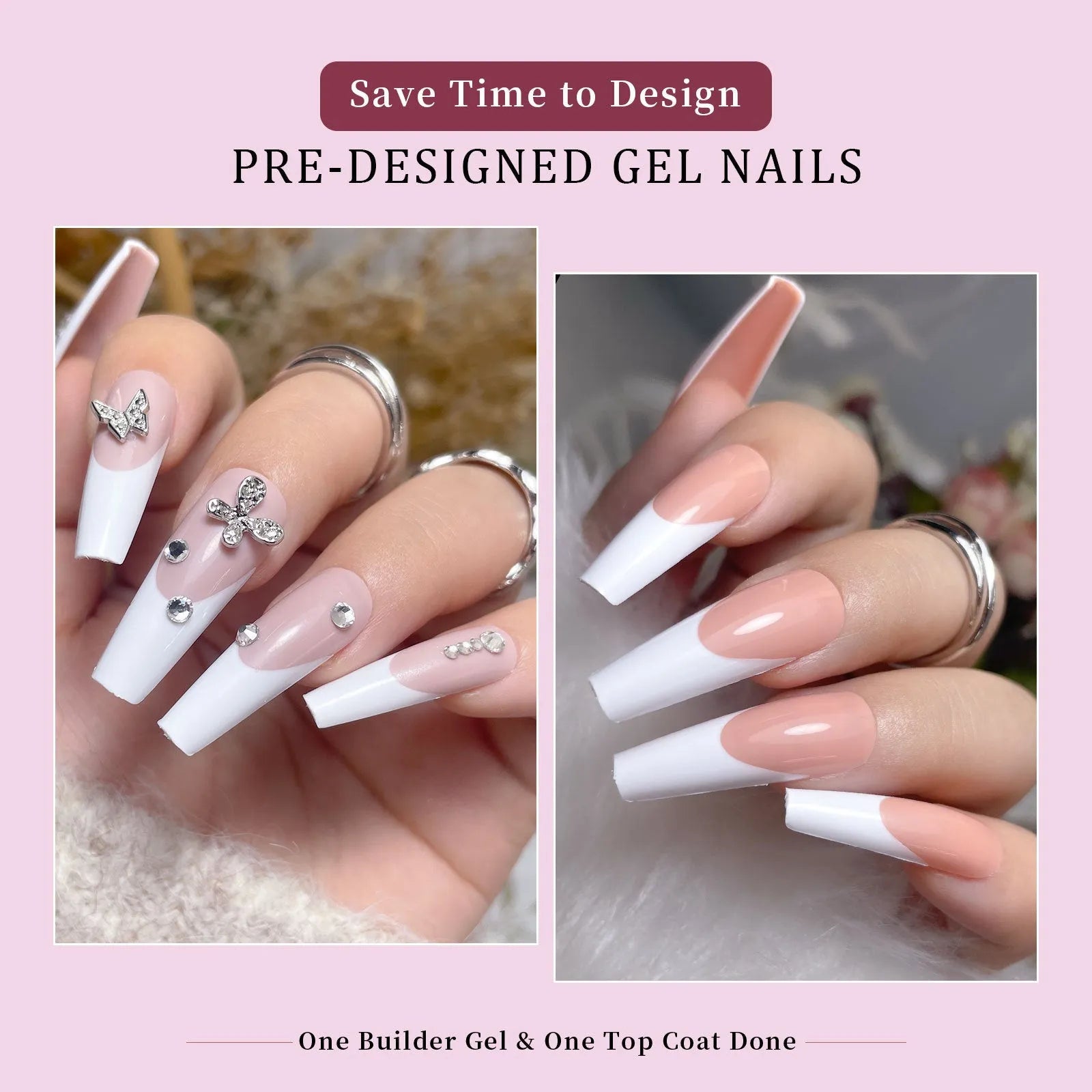 Box of 288 French manicure design nail stickers with seamless, ultra-thin removable decals.