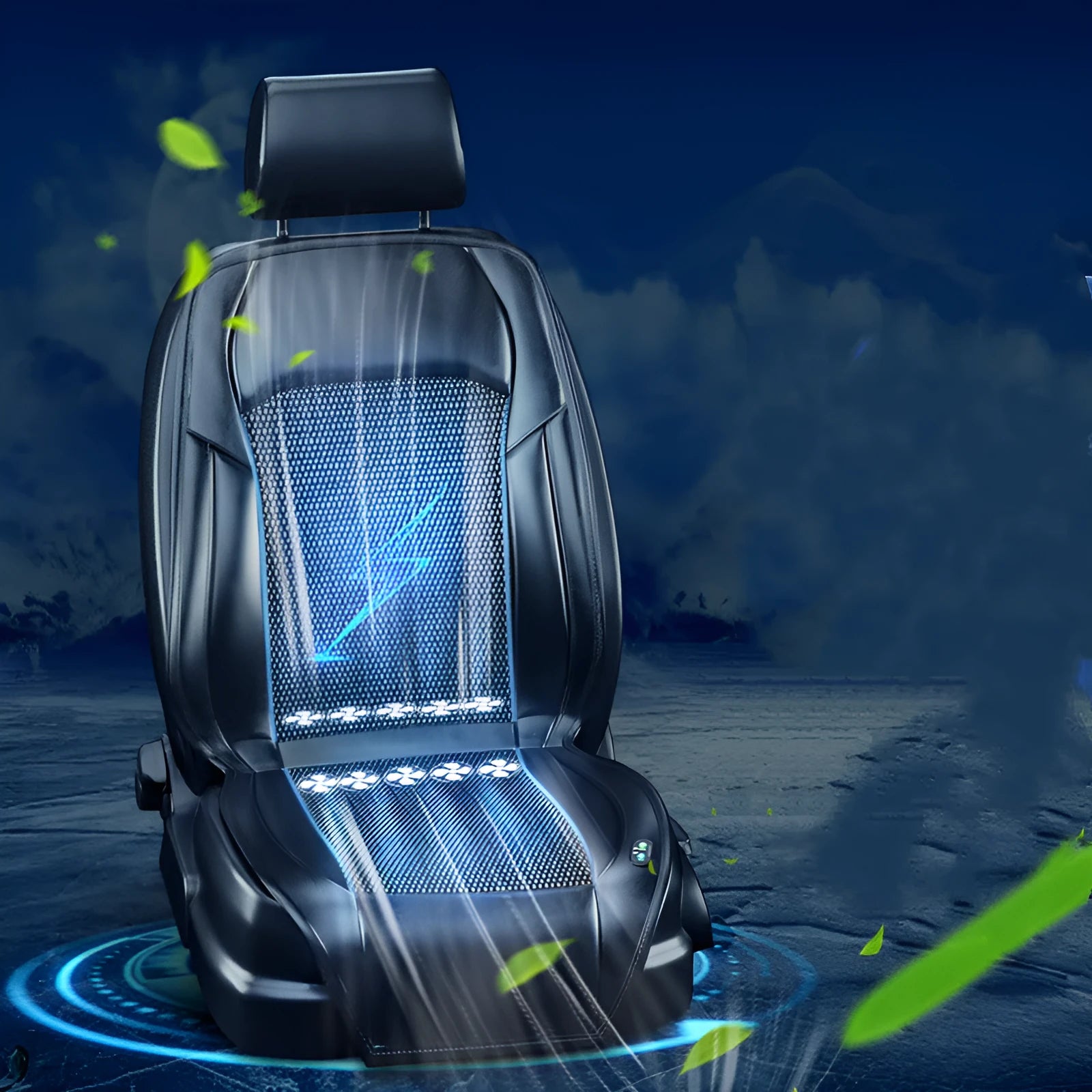 Ventilated car seat cushion with cooling fan grid in ABS material