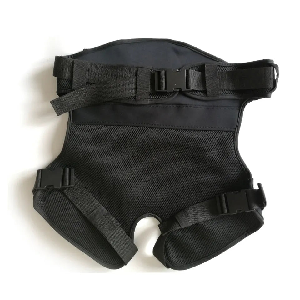 Black thick sea fishing cushion with non-slip rubber dots and adjustable waist belt buckles