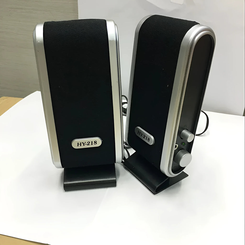 EastVita 2 pcs USB power computer speakers stereo 3.5mm with ear jack, silver grey, compact desktop speakers