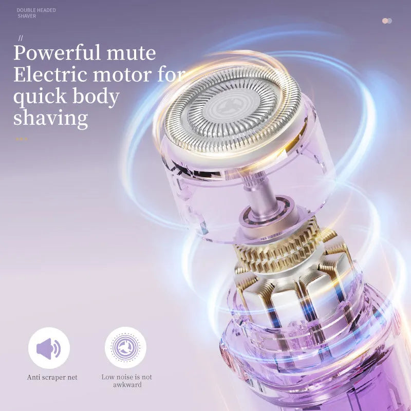 Digital display Type-C women's shaver in gradient purple with USB cable