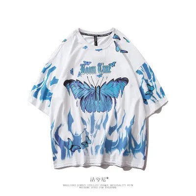 Tide men's short-sleeved cotton T-shirt with butterfly graphic, black or white, sizes M-XXL
