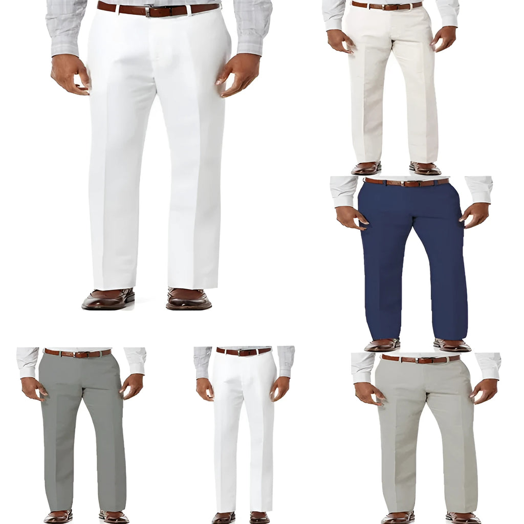 Men's linen trousers with slanted pockets in beige white, available in S to XXXL sizes