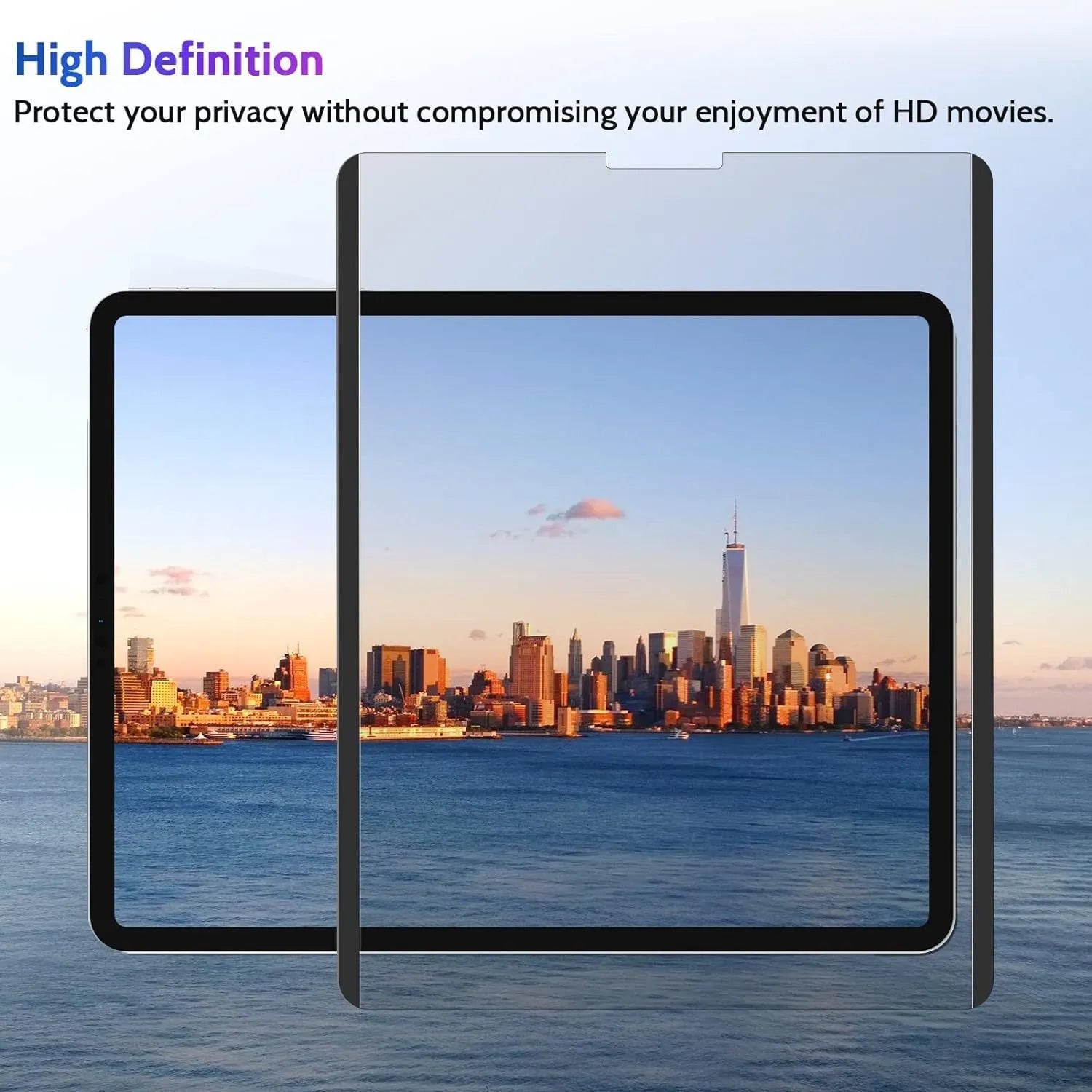 Magnetic anti peeping privacy film and storage clip for iPad on a tablet screen