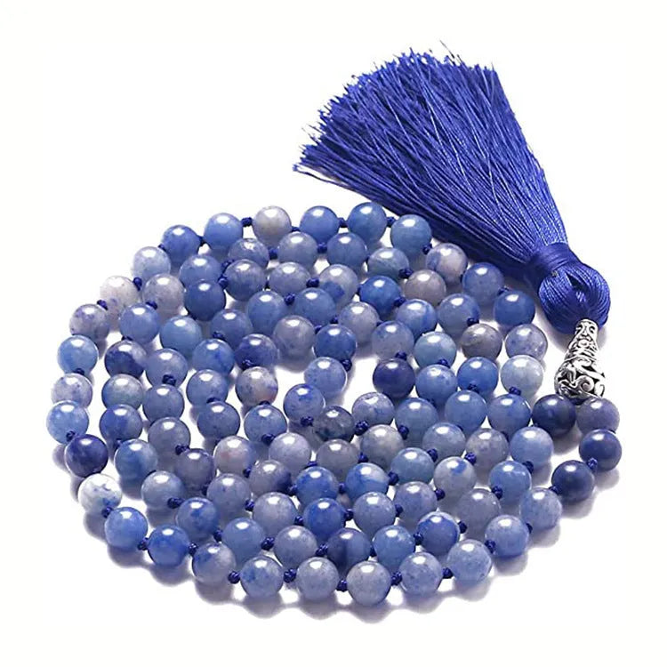 Agate tassel necklace with multiple stone colours including Indian agate, amethyst and blue grain stone on 95-100cm length