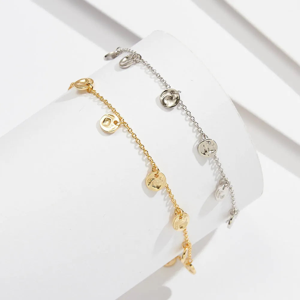 S925 silver round geometry anklet for women with choice of 14K gold or platinum plating