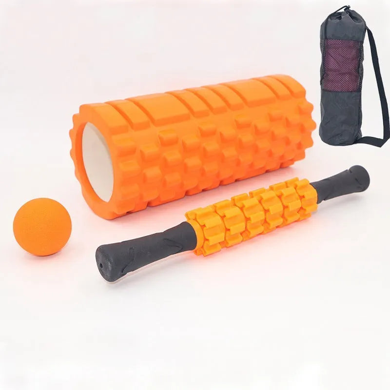 Black 33cm fitness foam roller with six segment construction for health massage