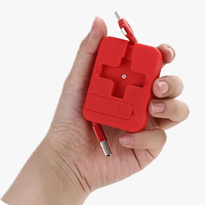 Macaron retractable three-in-one charging cable with Lightning, Micro USB and USB-C connectors in assorted colours