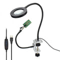 Soldering station LED lamp with 3x magnifying glass on aluminium base, adjustable arm, and 42 SMD LEDs