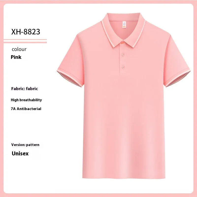 Slim fit antibacterial polo shirt with lapel collar in light purple colour showing short sleeves
