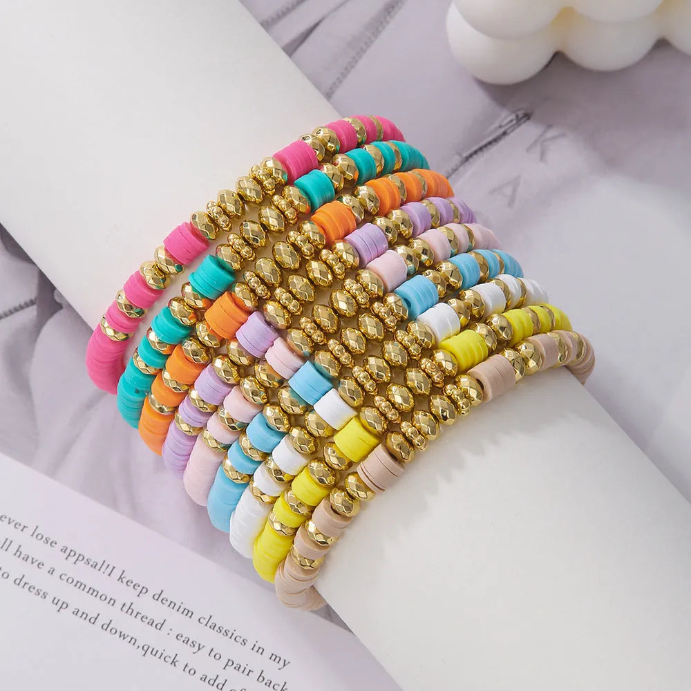 Bohemian polymer clay bracelet set 9 pieces geometric round summer beach women colour ZJ11501