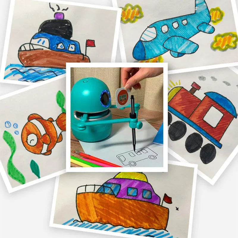 Painting robot for kindergarten children students with suction cup base and learning cards