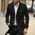 Men's plus size mid-length lapel jacket in army green with side seam pockets