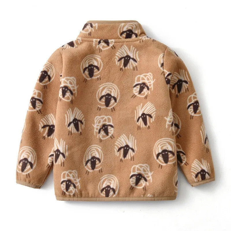 Children's fleece jacket brown lamb colour stand-up collar long sleeves 100% polyester