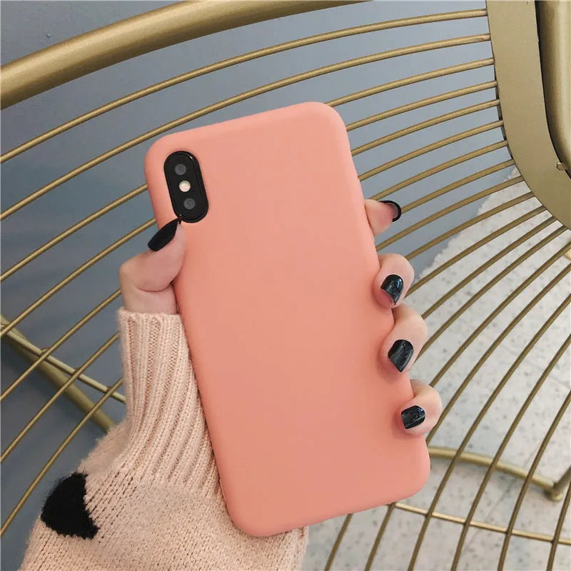 A flexible silicone phone case for iPhone shown in one of eight colours: wine red, light blue, grey, dark green, begonia, rose gold, bean green, or black.