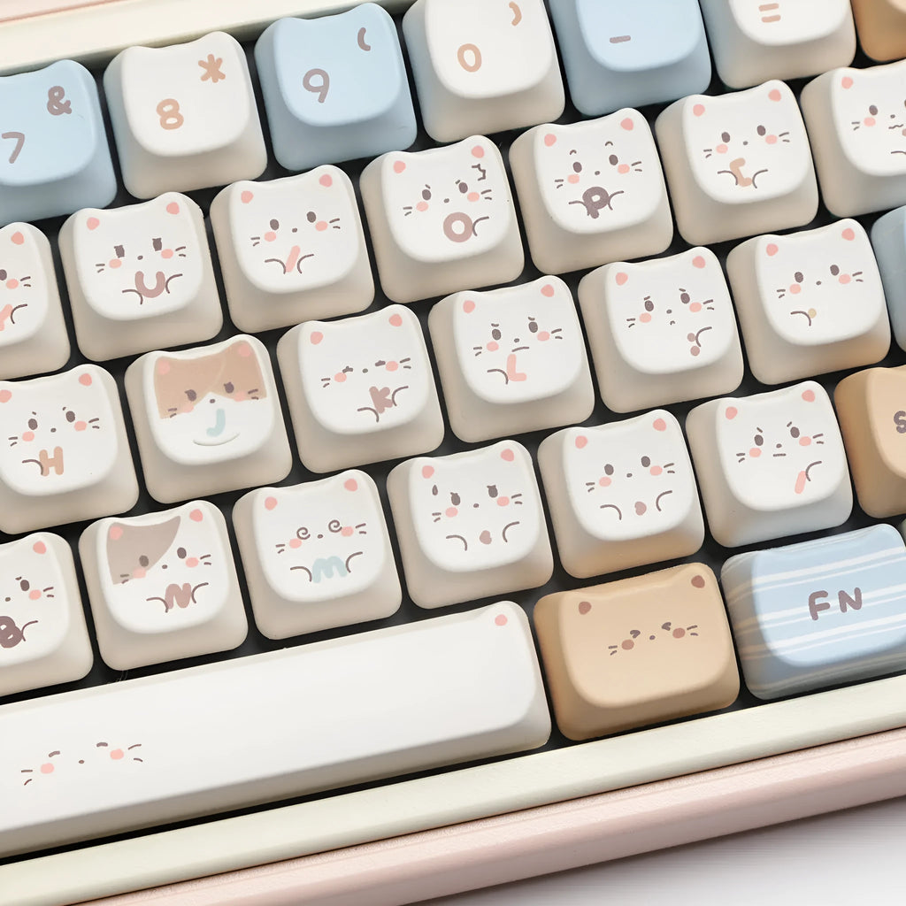 High Sea Salt Cat themed PBT key cap set for mechanical keyboards with sublimation printed designs and two colour suit options