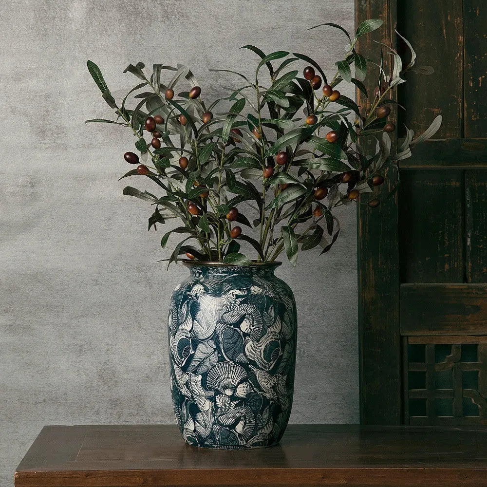 New Chinese retro artistic ceramic vase with dried flowers, decal surface finish, available in large size