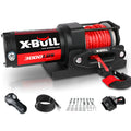 Black electric winch with nylon rope for off road vehicle self rescue use