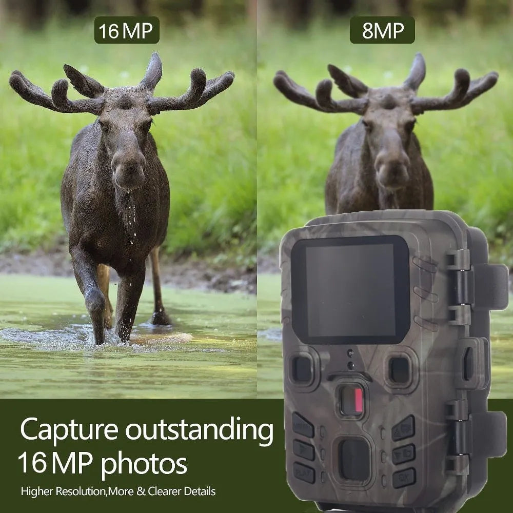 Black plastic infrared night vision security monitoring device with 12MP camera and TF card storage