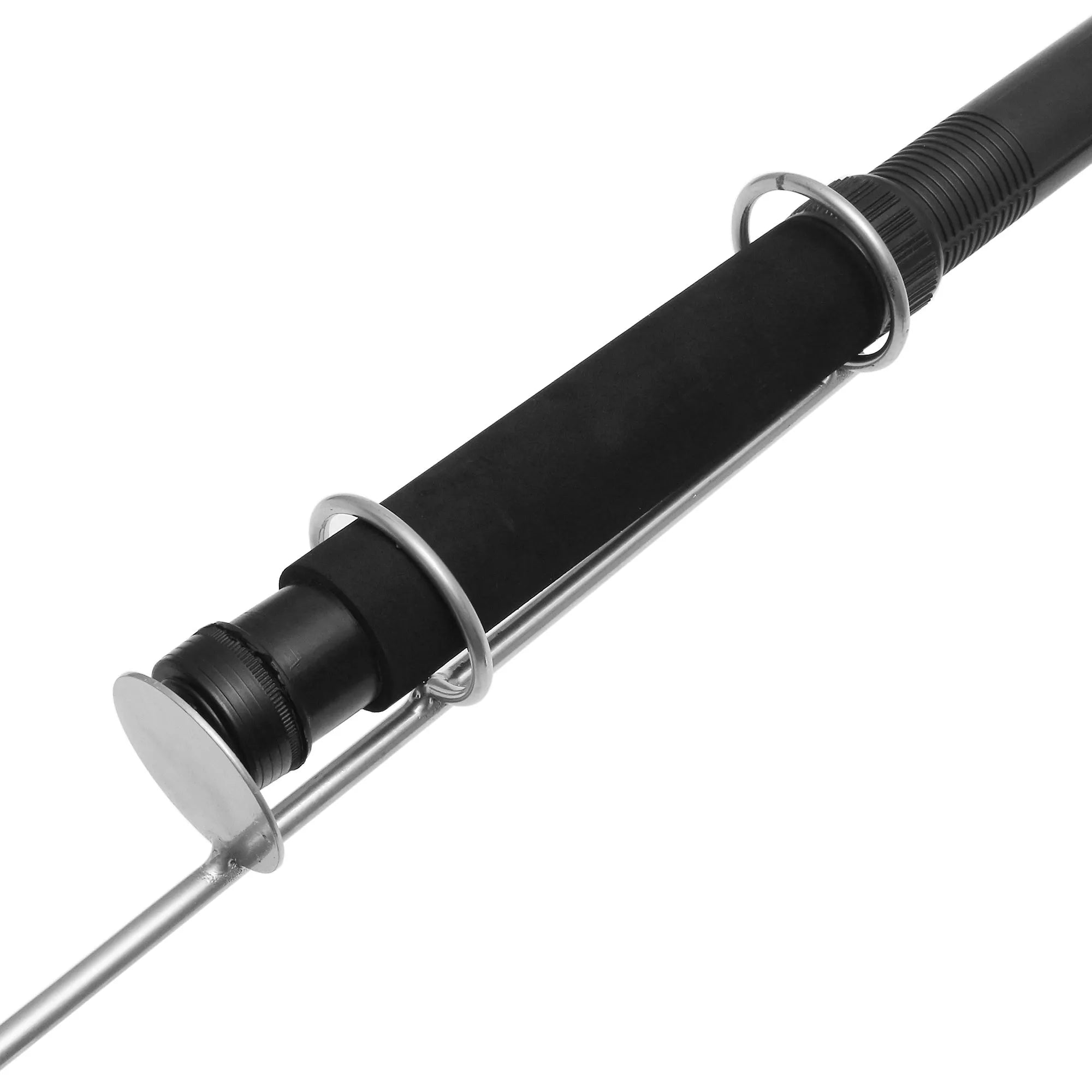 White LED fishing rod light unit on a tall telescopic pole with a remote control for outdoor use.