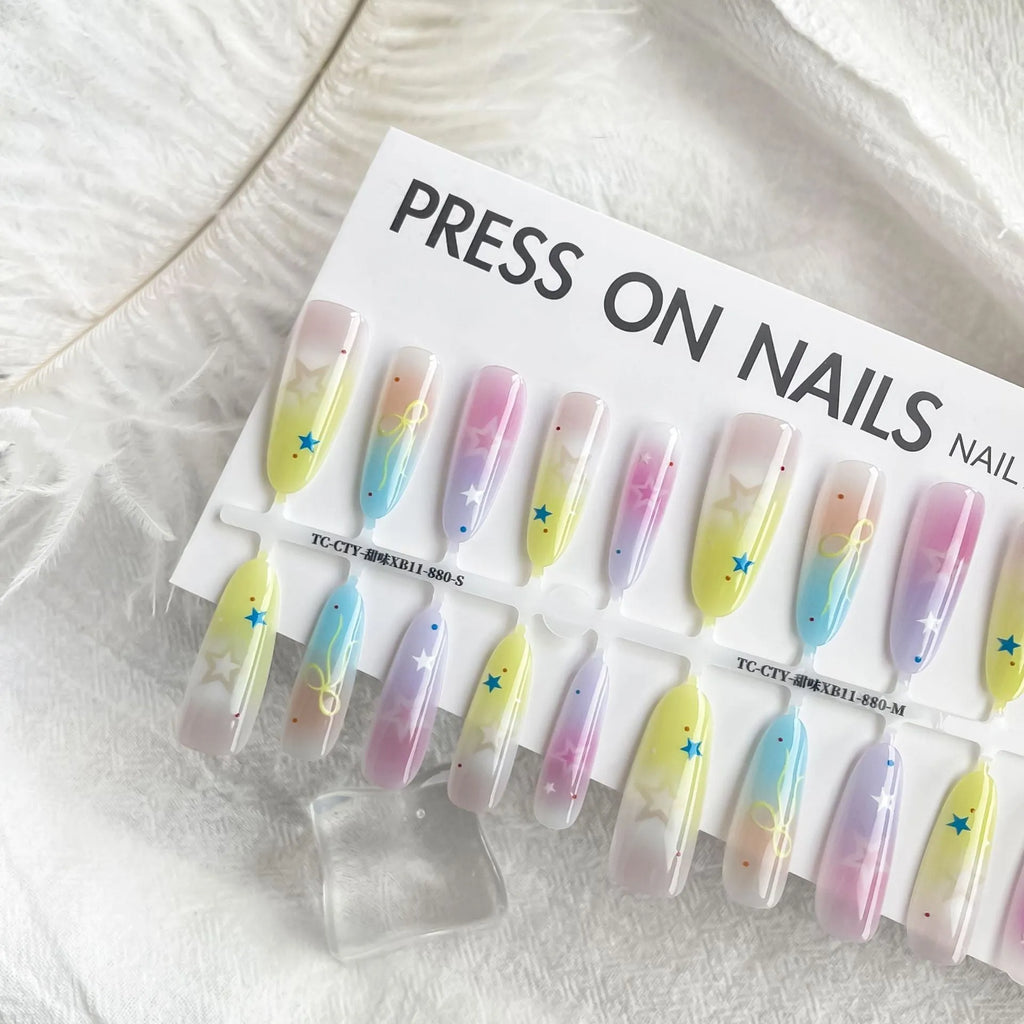 Sweet XB11-880 oval almond nail stickers by Dopamine Cartoon XINGX in frosted and glossy finishes on a white background