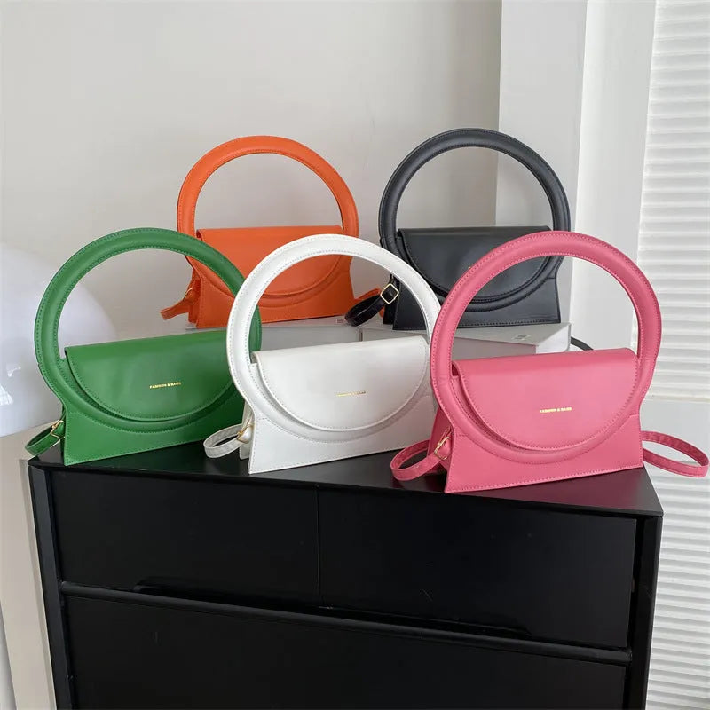 Horizontal square PU leather messenger bag with sandwich pocket and stitching detail