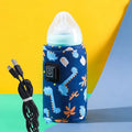 USB baby bottle warmer and cooler bag in blue dinosaur design with composite velvet construction